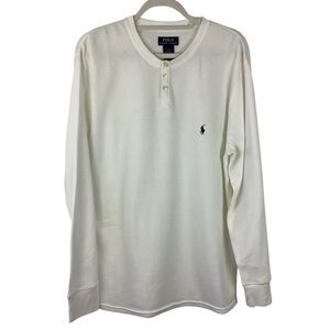 Polo Ralph Lauren White Waffle Knit Long Sleeve Henley Shirt